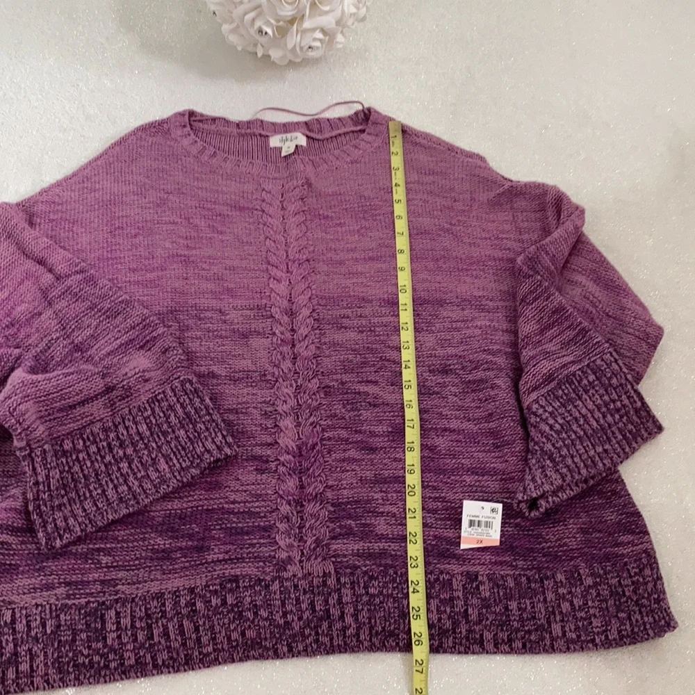 Style & Co. Mauve to Plum Ombre Cable-Knit Crew Sweater